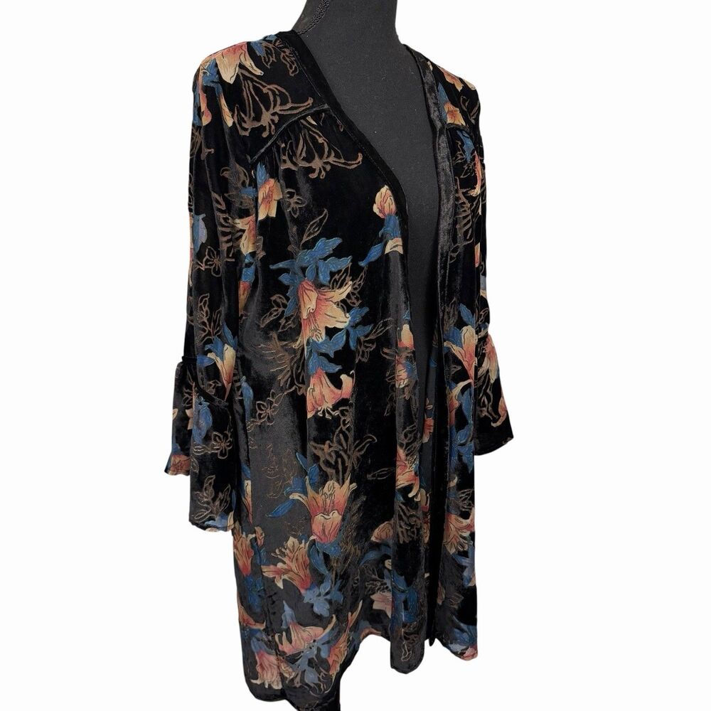 Black Velvet Burnout Kimono Bell Sleeve Whimsigoth Dark Romantic Floral Large
